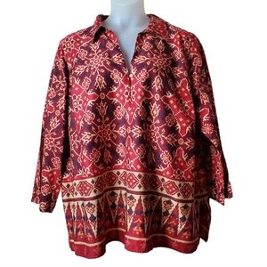 Lauren Ralph Tunic Shirt 3X Aztec Moroccan Mandala Boho Print Lightweigh…
